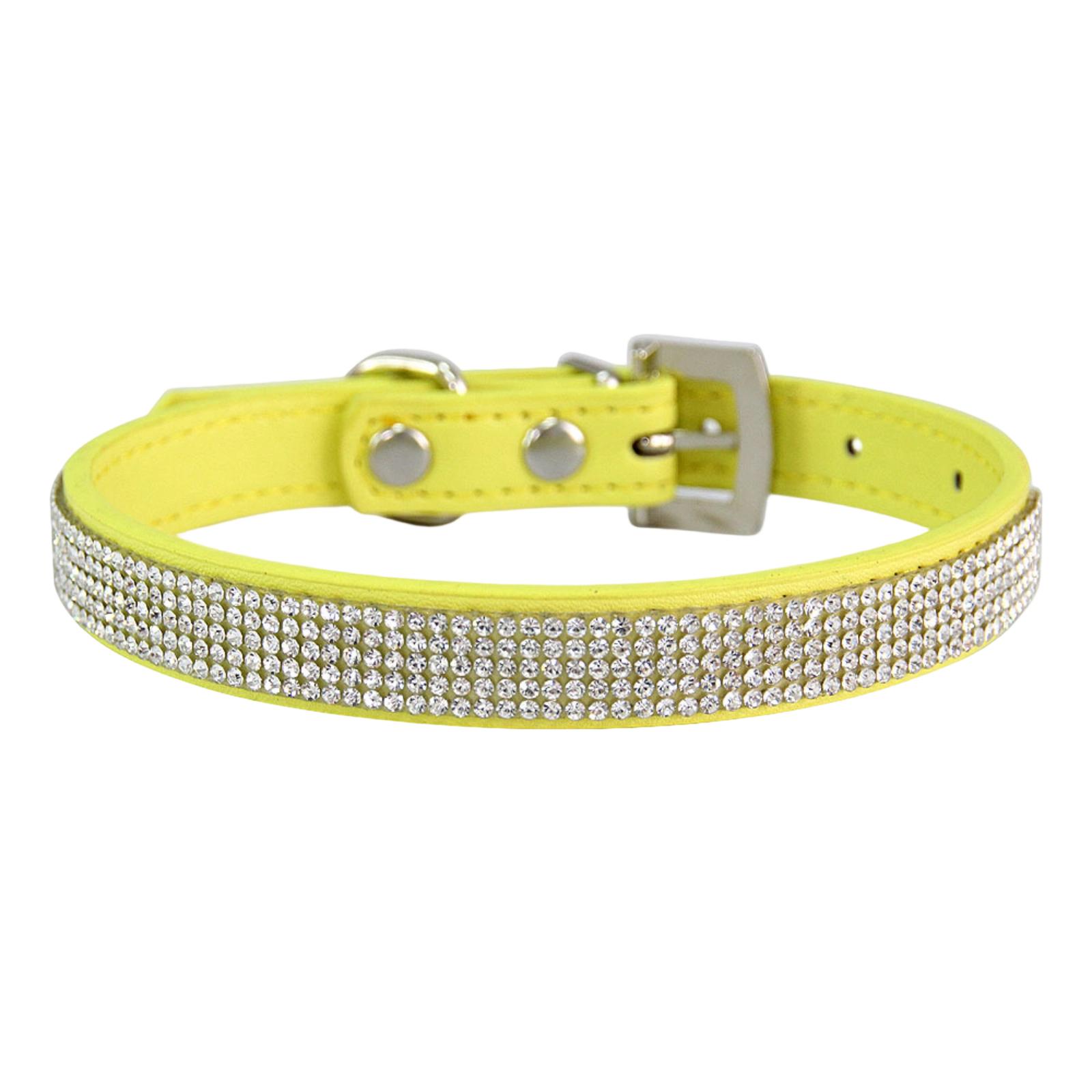 

Adjustable Size Personalized Dazzling Shiny Soft Suede Dog Crystal Diamond Collar XS жовтий