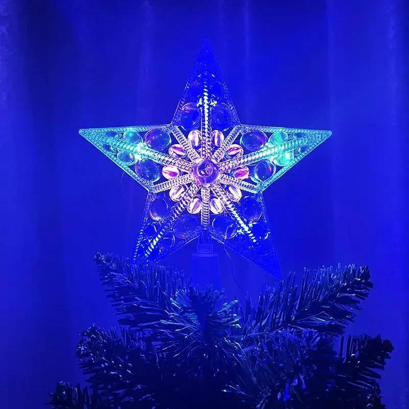 15 Cm Christmas Tree Top Decoration With Led Lights Five-pointed Star-shaped Colorful Shining Star Xmas Festival Home Decoration