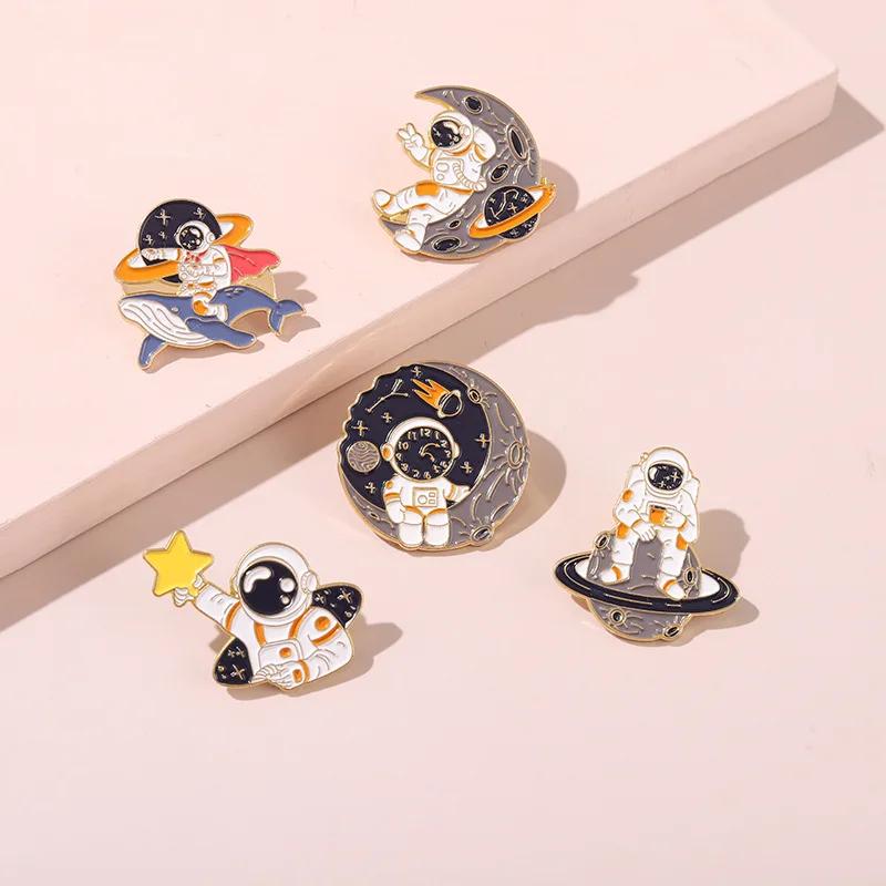 Astronaut Enamel Pins Planet Rocket Whale Star Moon Galaxy Coffee Metal Brooches Badges Pins Up Gift for Space Lover
