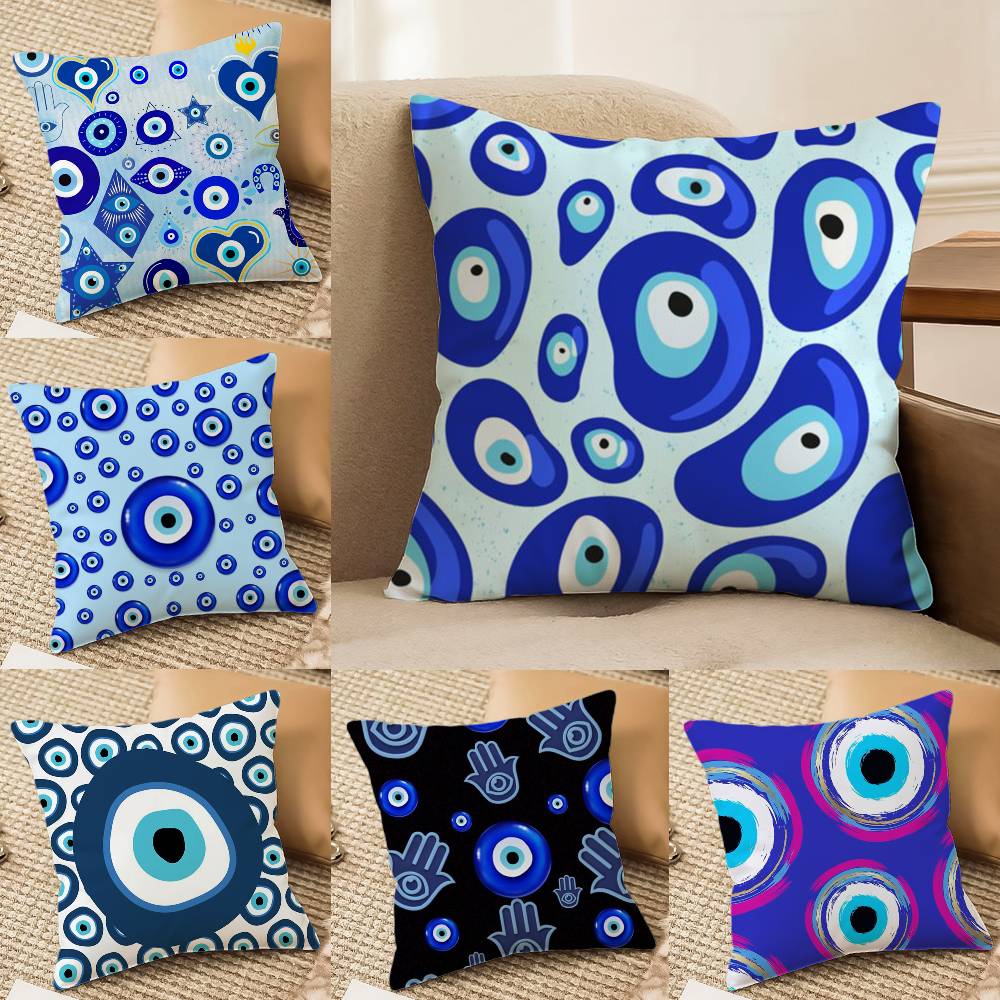 Evil Eye Symbol Art Pillow Case Comfort Sofa Bed Silky Elegant Invisible Zipper Decorative Cushion Cover