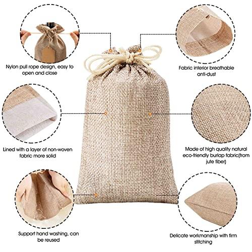 30 drawstring linen bag with tag and lanyard reusable gift storage bag for wedding party, jewelry storage, Christmas and coffee related gifts brown