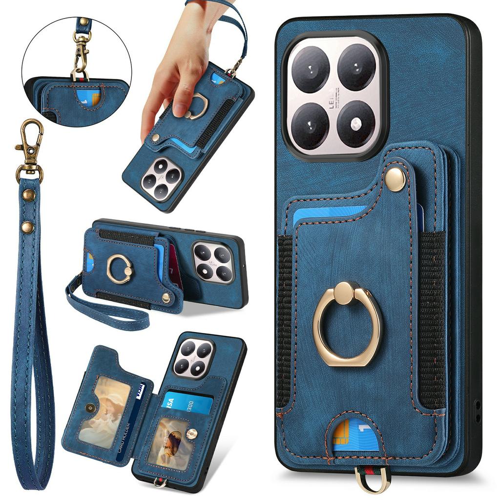 For Xiaomi 15T Retro PU Leather Case Phone Cover with RFID Blocking Card Holder/Ring Holder
