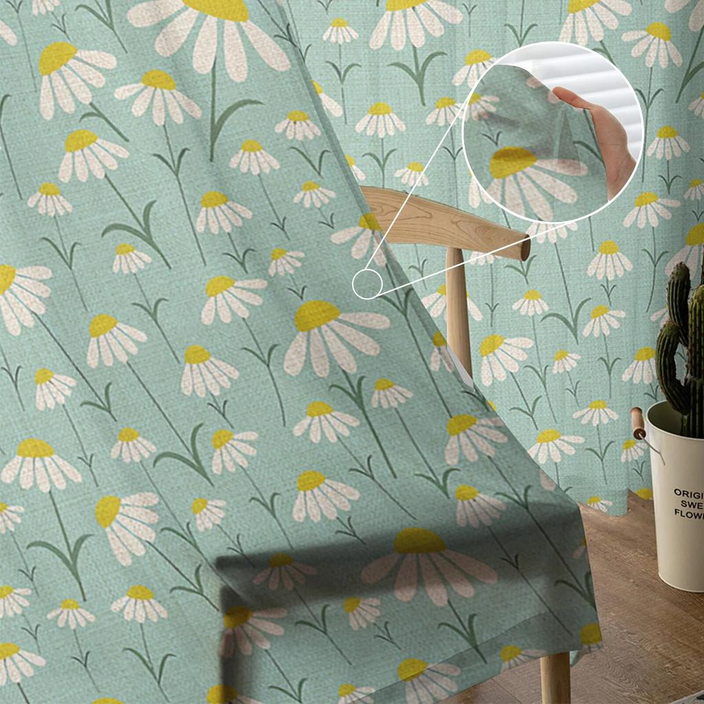 Spring Chrysanthemum Watercolor Flower Bedroom Transparent Sheer Curtains Holiday Decoration Window Voile Tulle Curtain