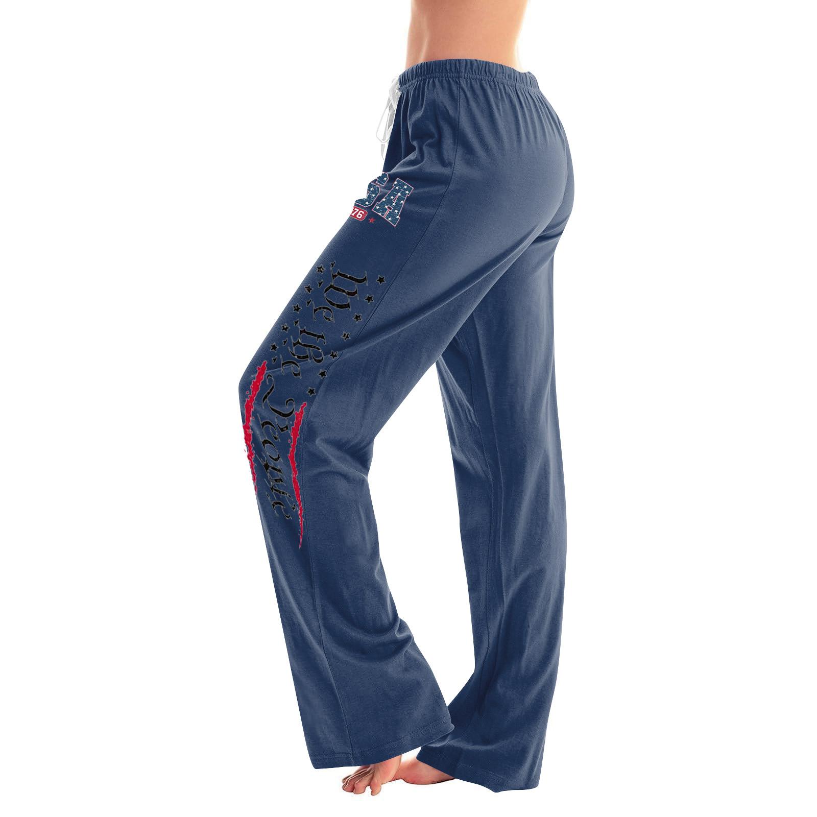 

Womens Loose Fit Drawstring Waist Pajama Pants USA Letter Print Casual Lounge Sleepwear Trousers Soft Fabric XXL тёмно-синий