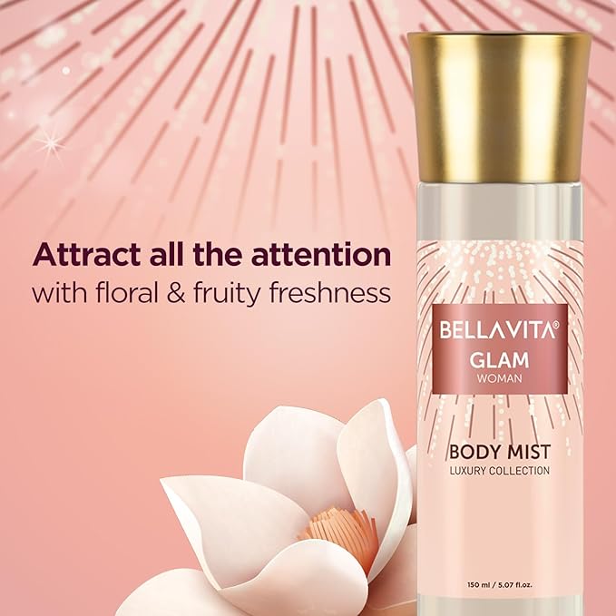 Bella Vita Luxury Glam Women Body Spray Mist Perfume for Refreshing Floral & Jasmine Long Lasting Fragrance, 150 Ml