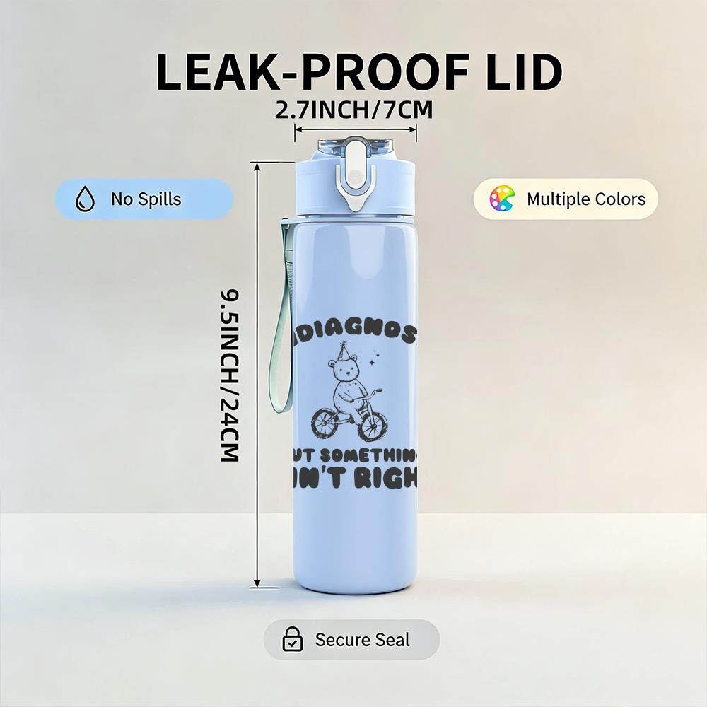 1PC Faint circular band text emblem print 750ml colorful plastic sports water bottle leakproof pop lid with straw for outdoor office home use