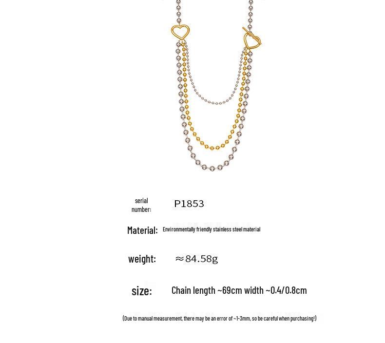 Qiong Yao Multi-layer Color Block Beaded Necklace, Long European Style, Bold Runway Stainless Steel Design.