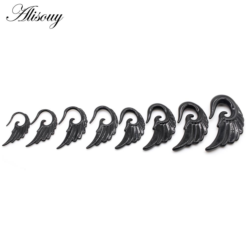 Alisouy 2 יחידות ספירלה ייחודית אקריליק נוצות כנף לב נשים אטמי אוזניים מנהרות מתחדדת אלונקה Expander פירסינג תכשיטי גוף