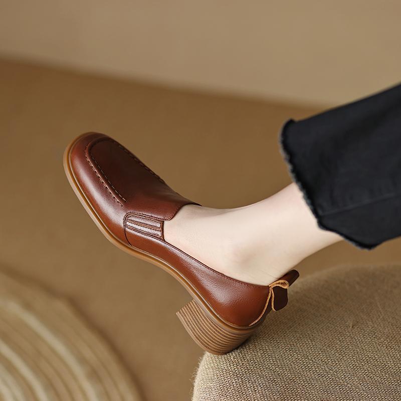 Women Pumps Spring Summer Mature Office Ladies Dress High Quality Genuine Leather Thick Heels Shoes Woman Working Casual Shoes