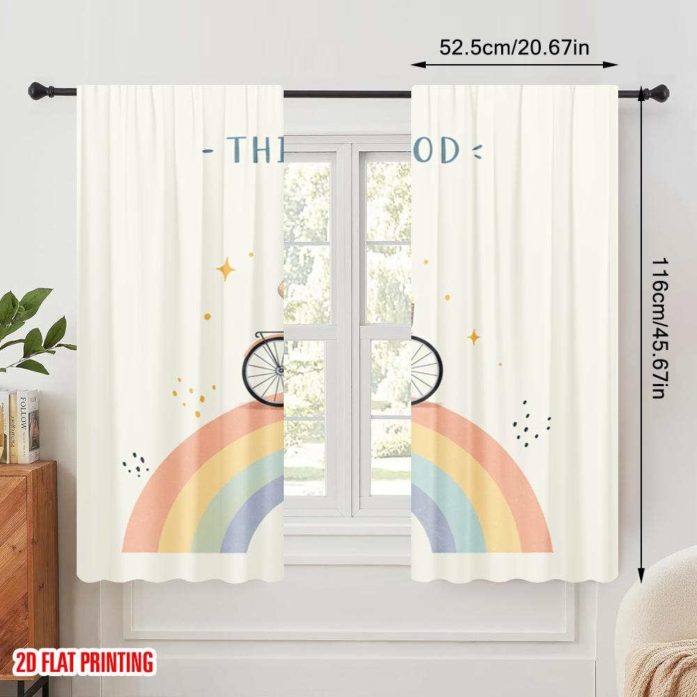 2pcs 2D Flat Printing Party Curtains Think Good Bike Ride Polyester Without Electricity 0 Use for Booths Studio Props