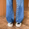 Authentische Amerikanische Retro Damen High-Waist Wide-Leg Jeans mit Mehrknopf-Detail