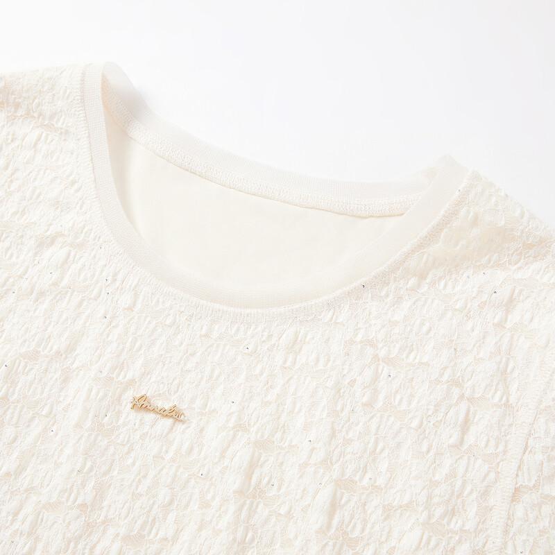 Anna Kou Elegant Stretchy Lace Sequin Round-Neck T-Shirt