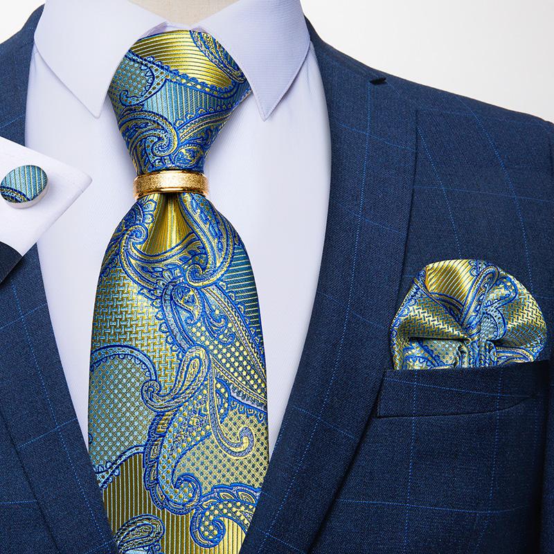 Dibangu Herren-Krawatte aus Seide, gestreift, modische Designer-Krawatte für Herren, Krawattenring, Einstecktuch, Manschettenknopf-Set, Business-Party