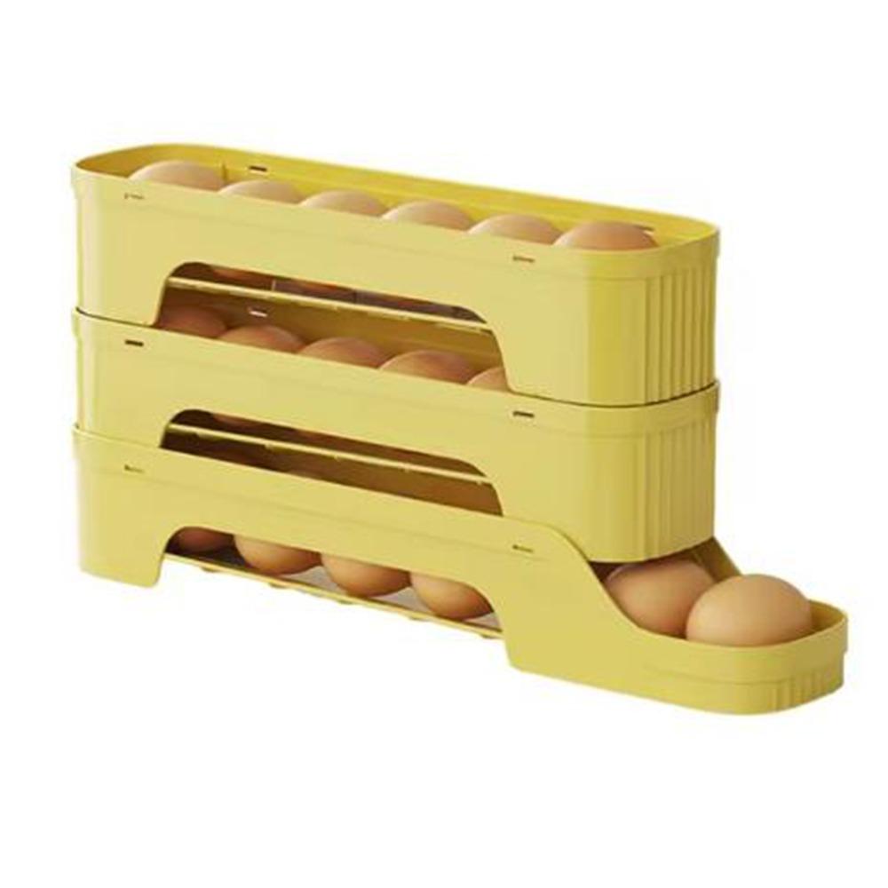 Large Capacity Auto Rolling Egg Organizer Plastic Egg Storage Box Portable Egg Roller Rack  Kitchen