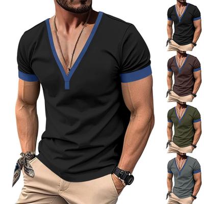 Men'S Fashionable Casual V-Neck T-Shirt Button Short Sleeved Top