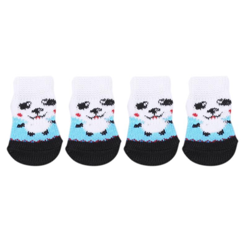 4Pcs/set Pet Dog Socks Anti-Slip Knitted Small Dogs Thick Warm Paw Protector Cute Puppy Cat Indoor Wear Boot Dog Socks