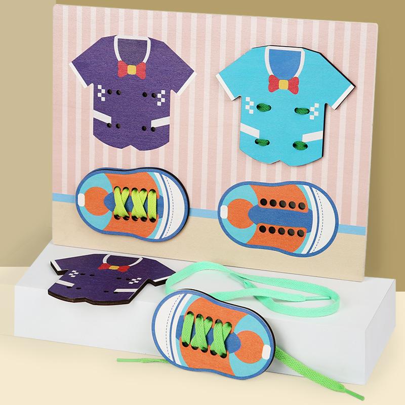 Early Education Rope Threading Game 3-6 Years Old Boys and Girls Baby Hands-on Ability Clothes Buttons Threading Toys