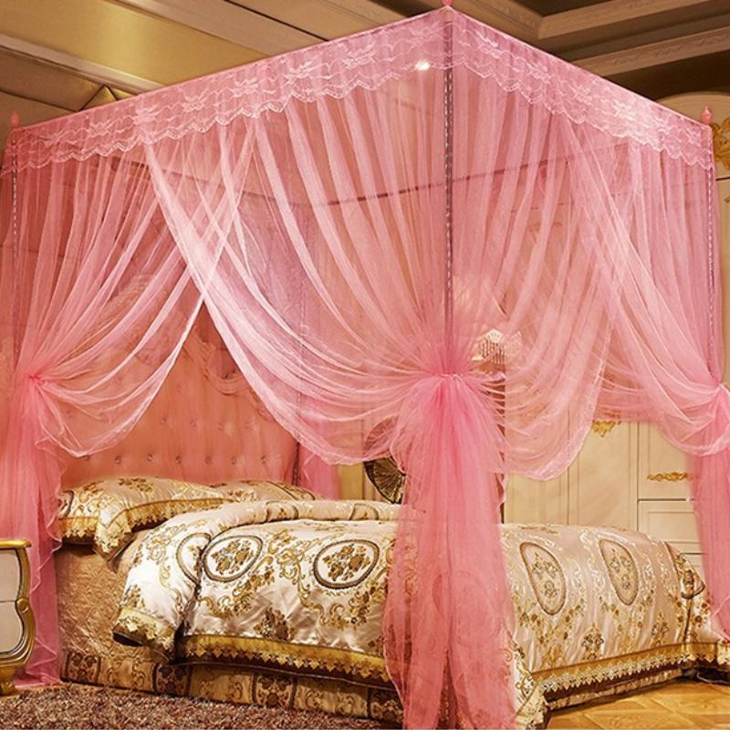 4 Corners Post Canopy Bed Curtains For Girls Boys Or S Bleaching Princess Lace Floor Mosquito Net Single Twin Queen King Size At Affordable Free Real Reviews 4 Corners Post Canopy Bed Curtains, Canopy Bed Curtains Queen Blackout