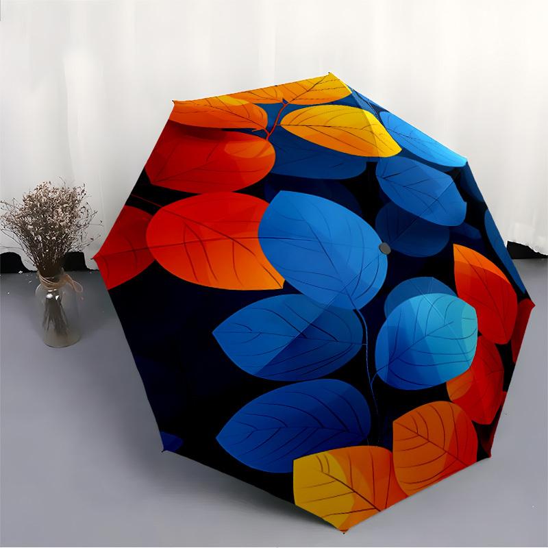 1pc Autumn Leaves Automatic Open/Close Umbrella with Windproof, Functional Design, 8-Rib Sturdy Canopy