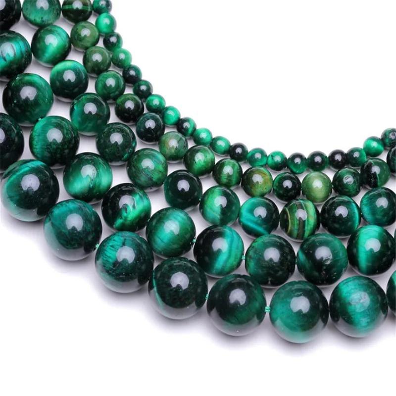 Perles en vrac en œil de tigre vert, pierre précieuse naturelle ronde et lisse pour la fabrication de bijoux