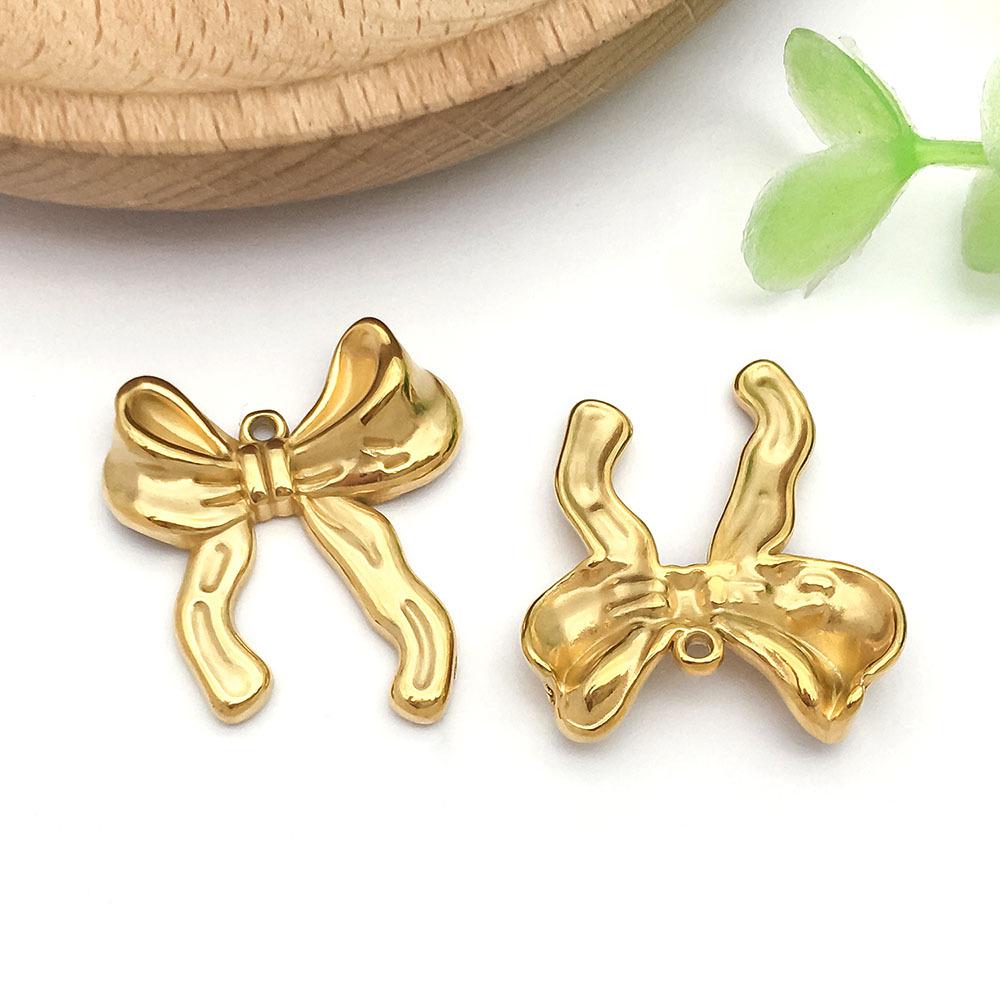 Stainless Steel Double Hanging Bow Pendant Charm for DIY Bracelets & Necklaces