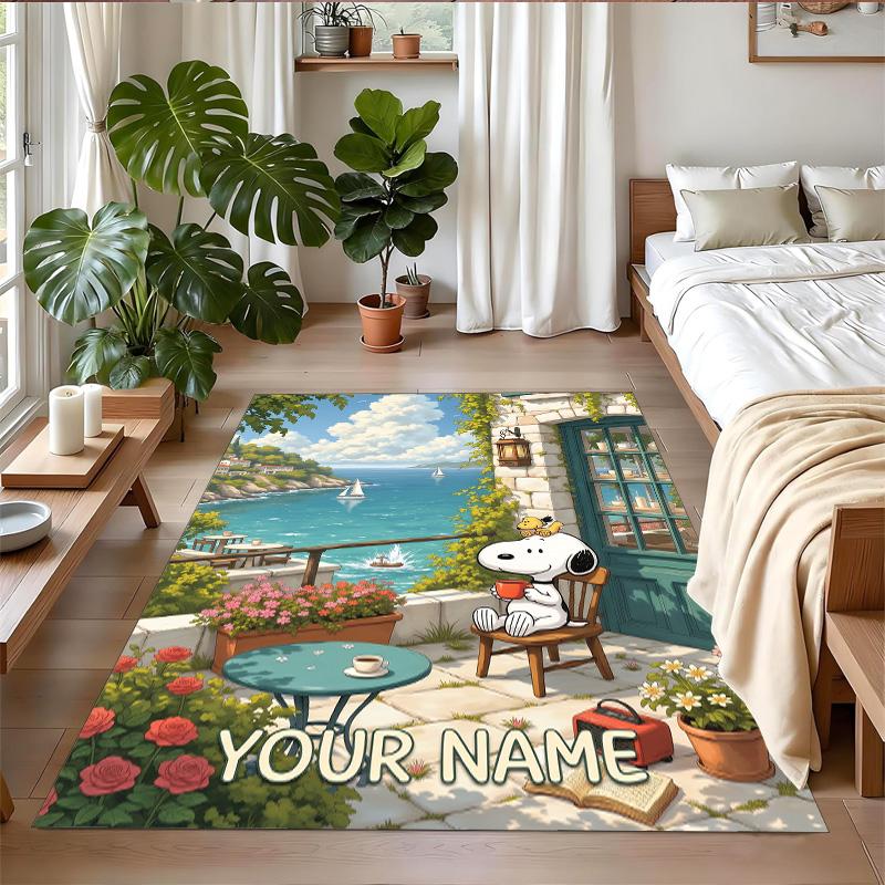 Crystal Velvet Rug Custom Name Text, Soft Non Slip Floor Mat Home DecorSnoopy Peanuts