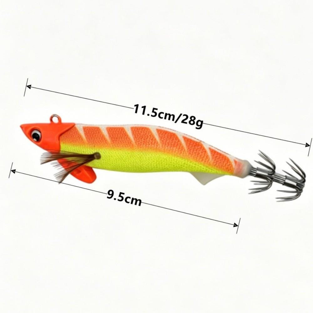 11.1cm Luminous Squid Jig Lure, Fast Sinking Wood Shrimp Artificial Bait with Squid Hooks for Sea Fishing Accessories