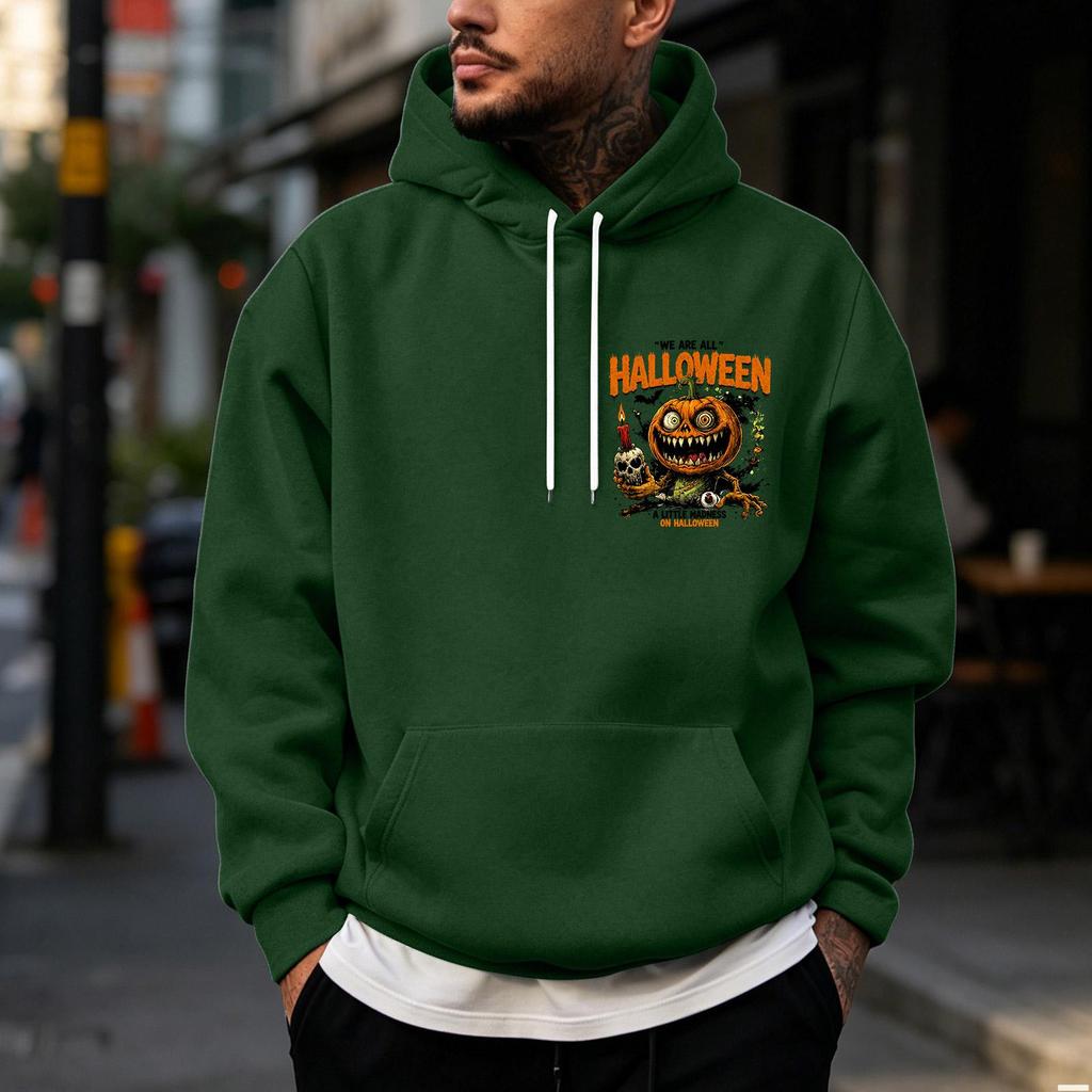 Men's Halloween Print Pullover Hoodie for Holiday Party and Cold