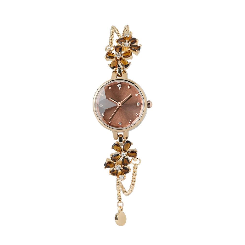 TIME100 Japanese Quartz Bracelet Polyhedron Glass Crystal Gift Box Included Women's Watch, Movement, Style, Band, Waterproof, (Coffee Brown)
