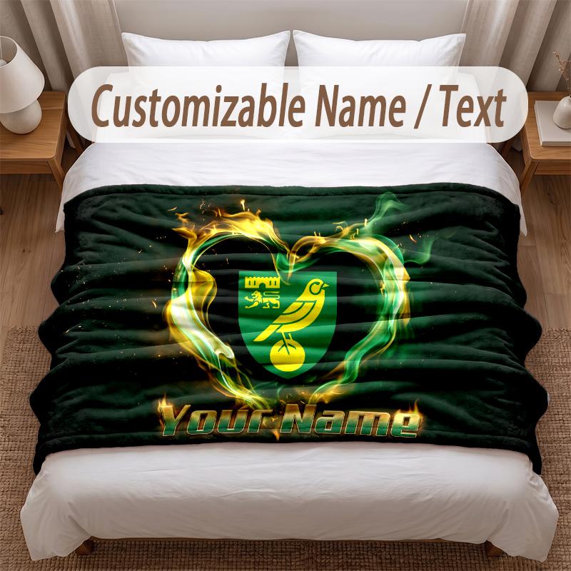 Norwich City Printed Flannel Blanket Custom Name Text Soft Warm Throw For Bedroom Holiday Gift