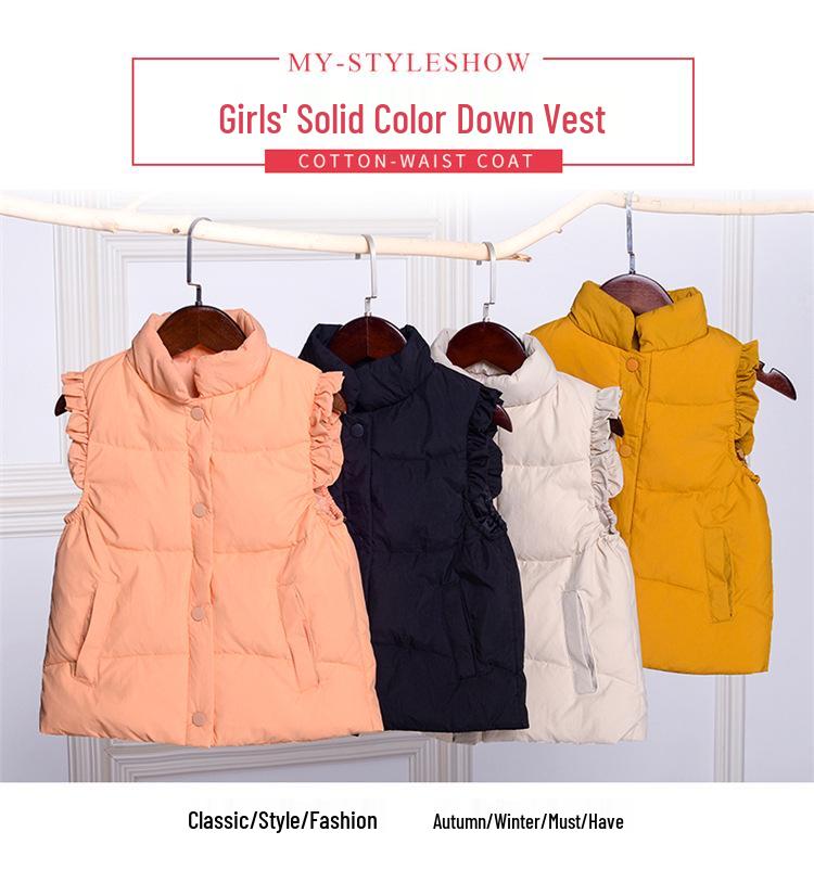Girls' Lace Down Vest - Korean Style, Warm Autumn/Winter Jacket for Toddlers and Preschool Children