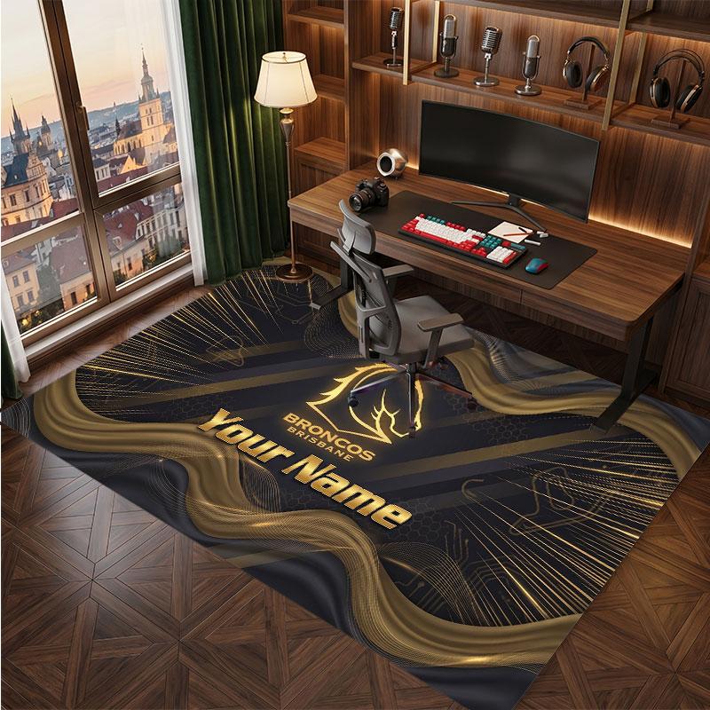 Brisbane Broncos Personalized Crystal Velvet Carpet, Customized Name Text Soft Anti‑Slip Rug for Living Room Bedroom