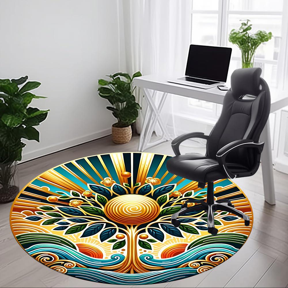 1pc Golden Tree of Life Chair Carpet for Office, Soft Comfortable Mat For Office, Living Room, Bedroom, Machine Washable Carpet Yy251112208