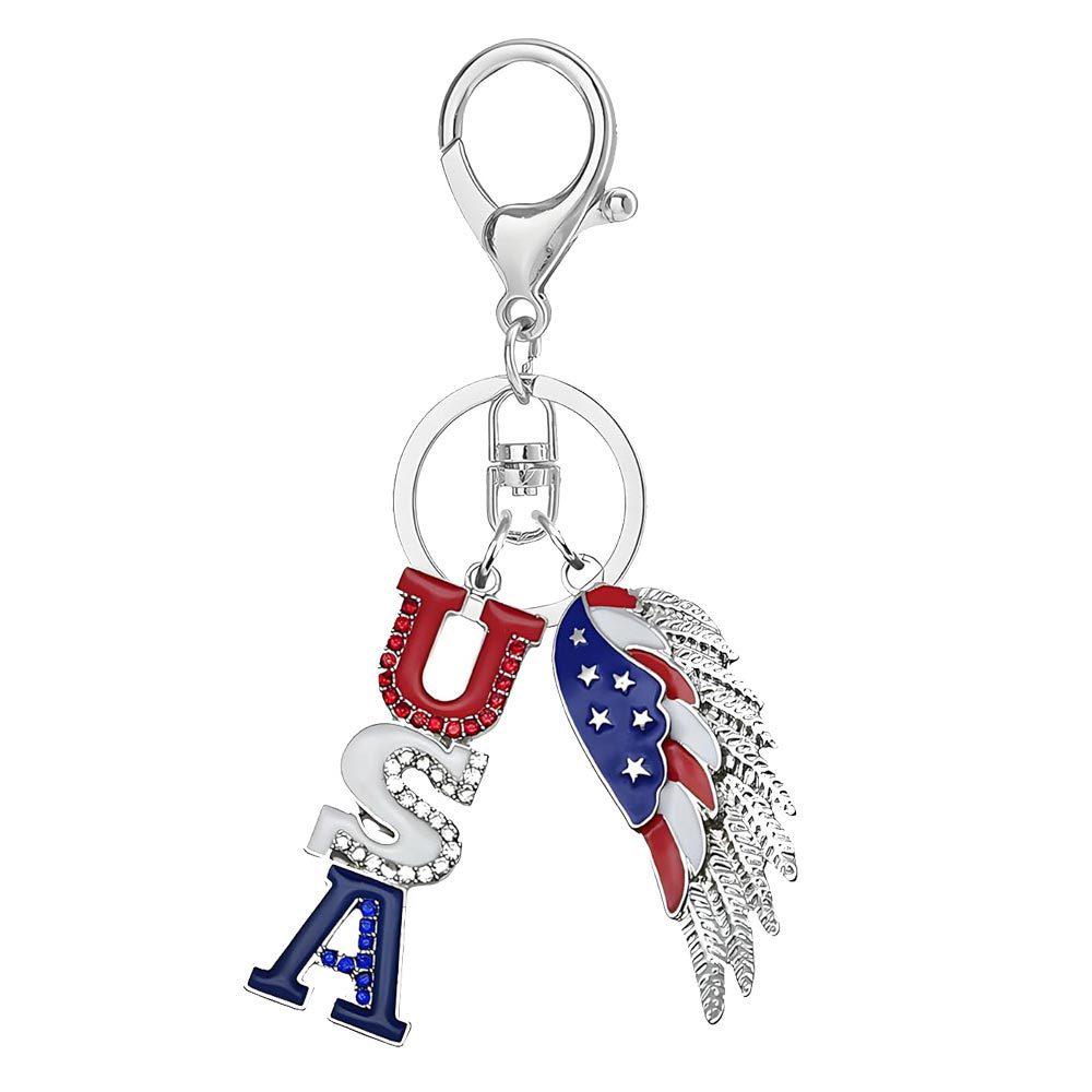 American Independence Day Keychain: Wings, Flag, Stars & Heart USA Pendant