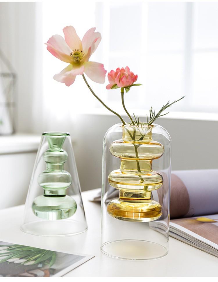 European Glass Rattan Aroma Vase - Double Layer, Colored Glass, Flameless Hydroponic for Living Room