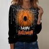Women's Casual Long Sleeve Crewneck Top with Halloween Print for Fall Festive Wear