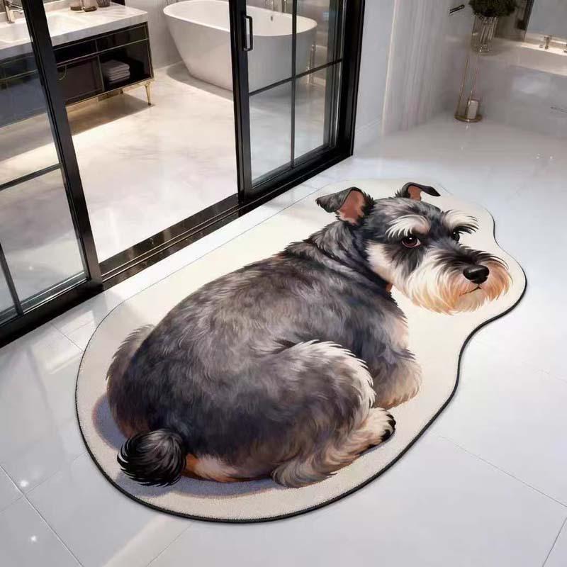 Cartoon Cat Shaped Diatomaceous Earth Bath Mat, Water Absorbent Non Slip Wear Resistant Bathroom Doormat for Toilet Entrance