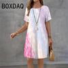 Ladies' 3D Diamond Printed Mini Dress Fashion Style Street Dress Summer Women Casual Round Neck Short Sleeve Mini Dress Vestidos