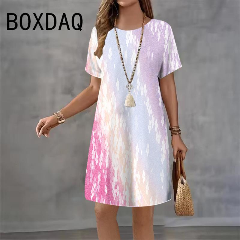 Ladies' 3D Diamond Printed Mini Dress Fashion Style Street Dress Summer Women Casual Round Neck Short Sleeve Mini Dress Vestidos