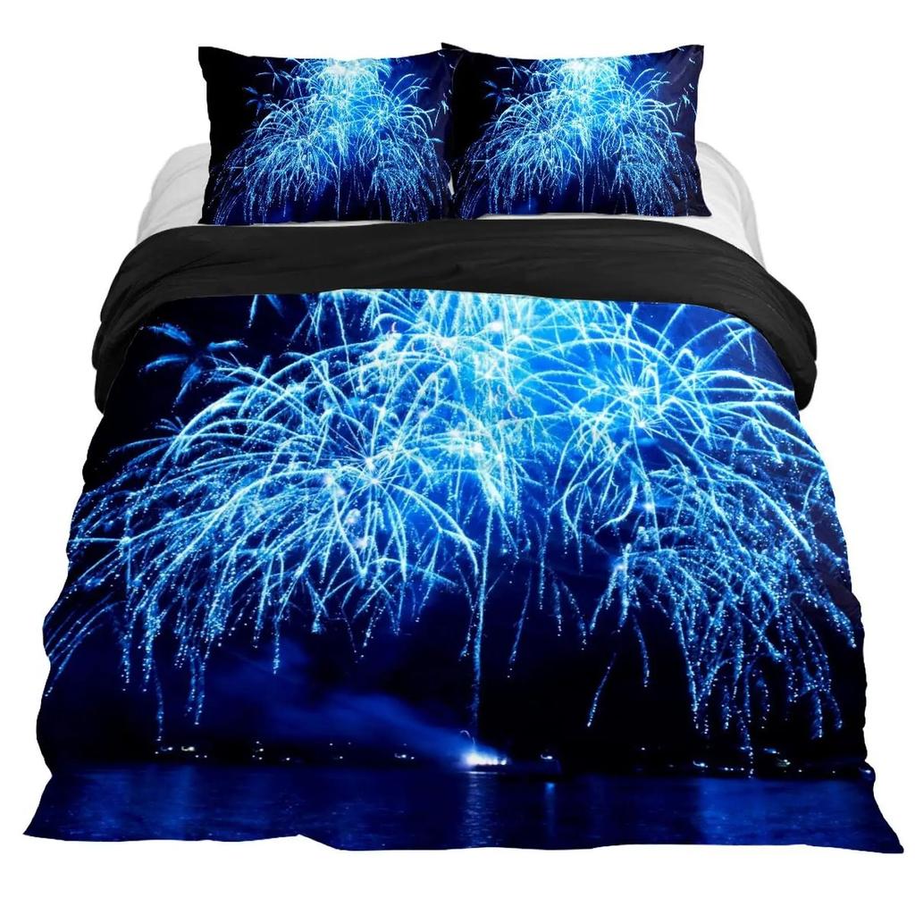 Fireworks Soft Durable Quality Duvet Cover Colourful Fires Celebrate Mery Christmas Theme Polyester for Children Tens Women for Bedrom Decoration
