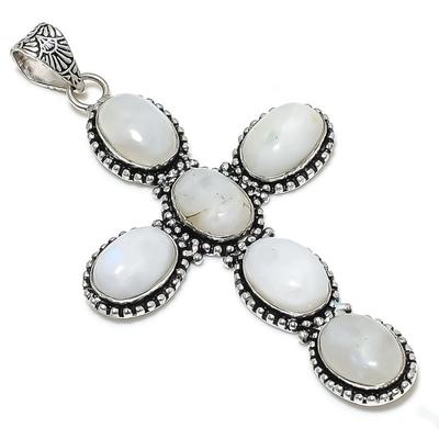 Natural Rainbow Moonstone Gemstone 925 Sterling Silver Pendant 3.55" r4B03