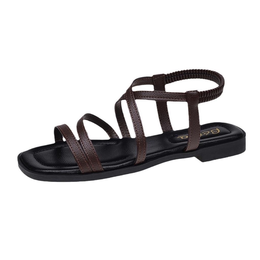 Fashion Cross Strap Flat Sandals Women's Elastic Beach Sandals