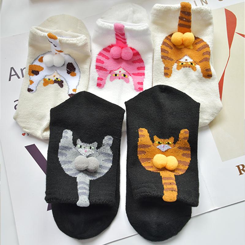 3PAIRS Cartoon 3D Cat Eggs Funny Mid-length Women's Socks Soft Breathable Personality Socks