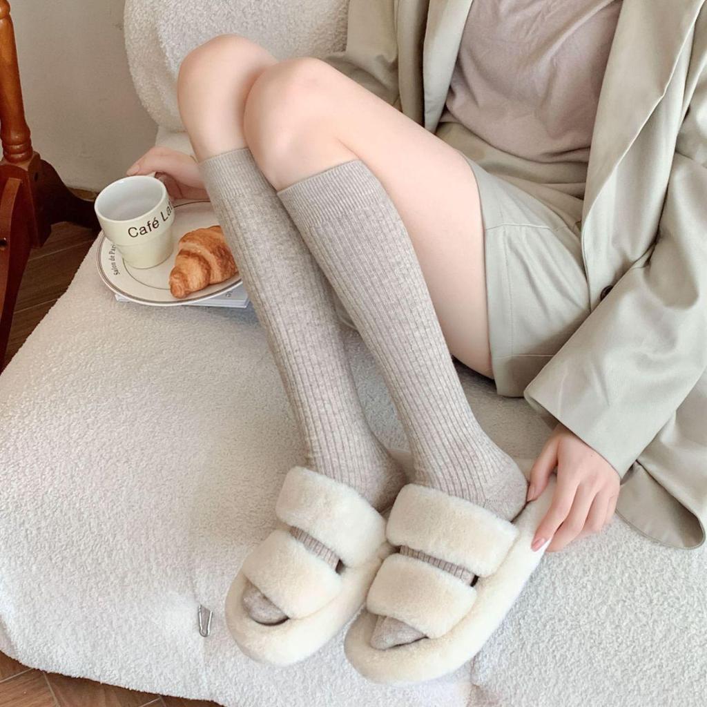 Soft Wool Cashmere Knee-High Scrunch Socks: Thick, Warm, Solid Color, Autumn/Winter Over-the-Knee Comfort