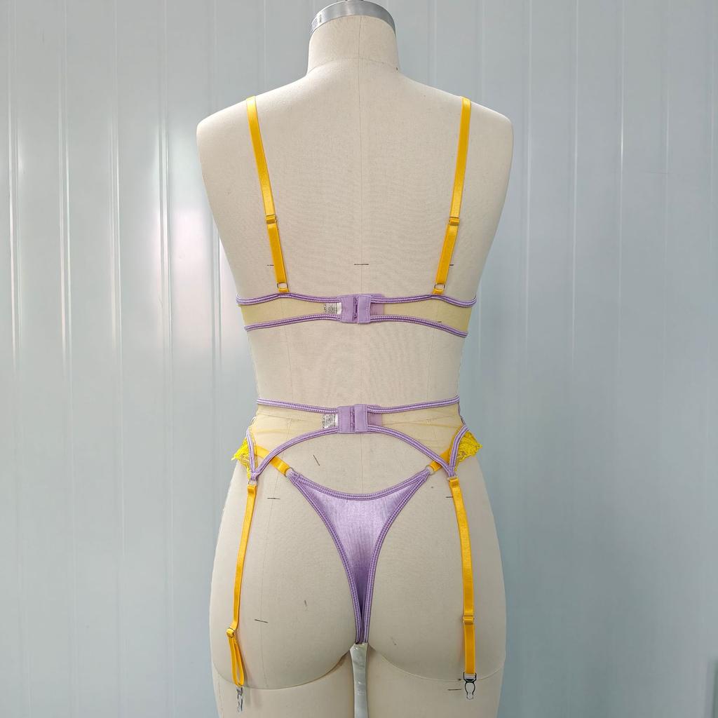 Nouveau ensemble de lingerie populaire de haute qualité pour femmes, soutien-gorge à broderies florales, transparent, sexy, avec nœud