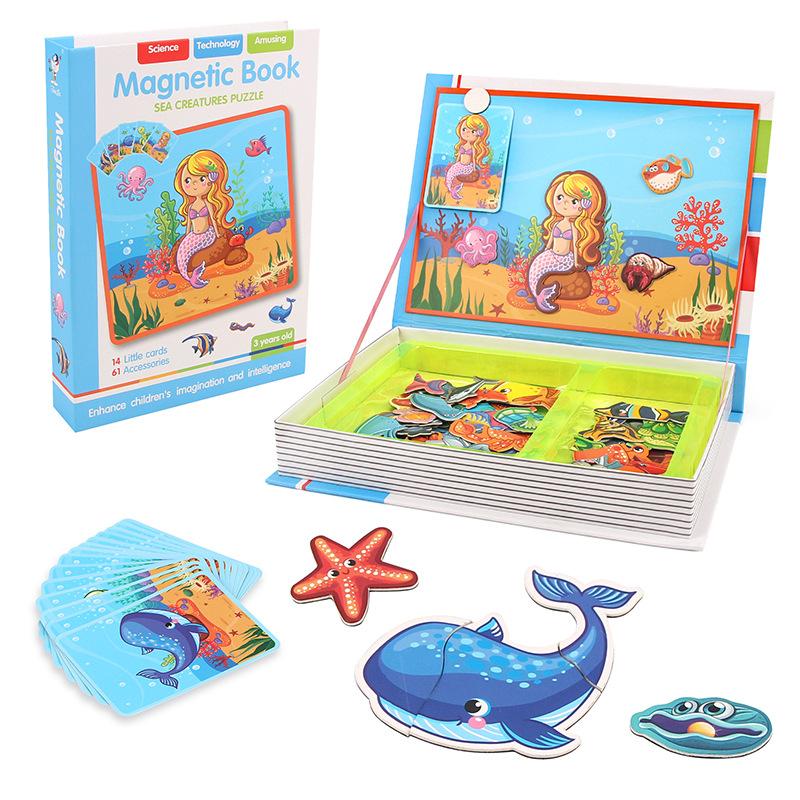 Funny Children's Intelligent Magnetic Book 3D Cartoon Puzzles Jigsaw Brain Training Game Educational Toys for Kids Gift Xmas Toy