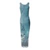 Women's Fashion Printed Ribbed Drawstring Sleeveless Slit Dress