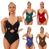 Damski jednoczęściowy strój kąpielowy Nylonowy Jednolity Kolor Wycięcie Body Kostium Kąpielowy