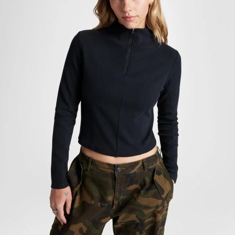 New Converse Half Zip Mock Neck Long Sleeve Top 10027392-A02