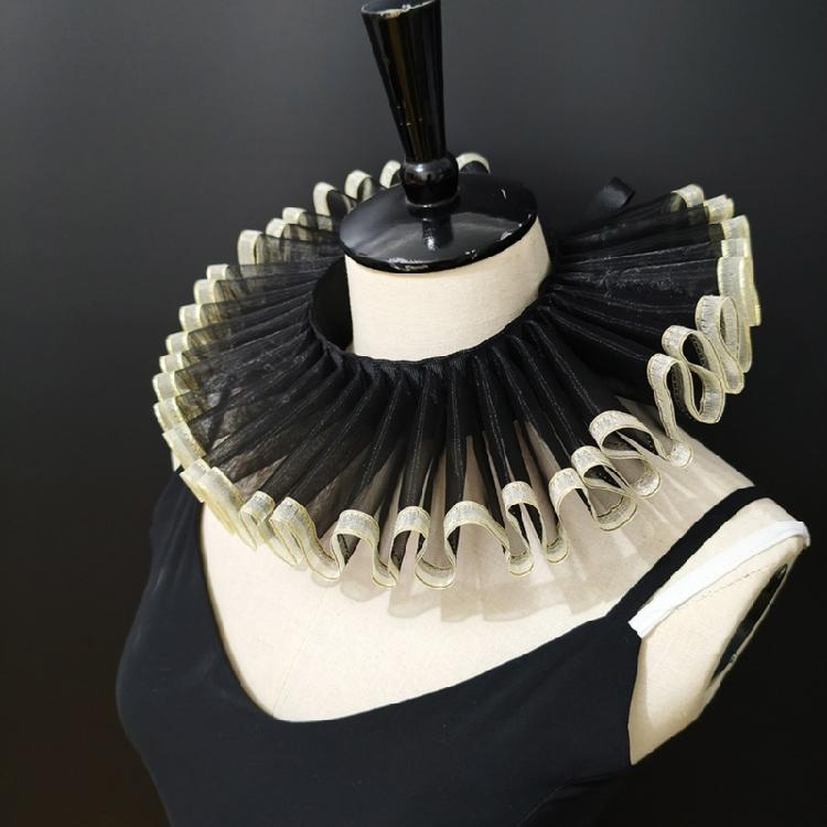 Odpinany kołnierz renesansowy ze złotym obszyciem, marszczony sztuczny kołnierzyk, akcesorium do kostiumu na wydarzenie tematyczne średniowieczne